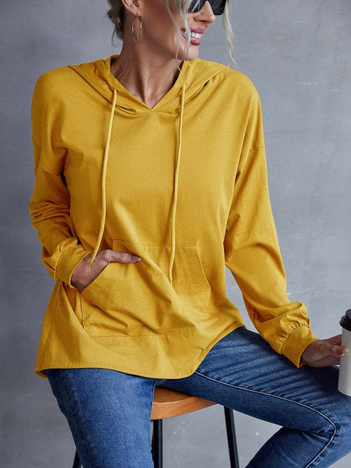 T-Shirts Trendsi Sweatshirts & Hoodies - Trendsi Dropped shoulder hoodie with p