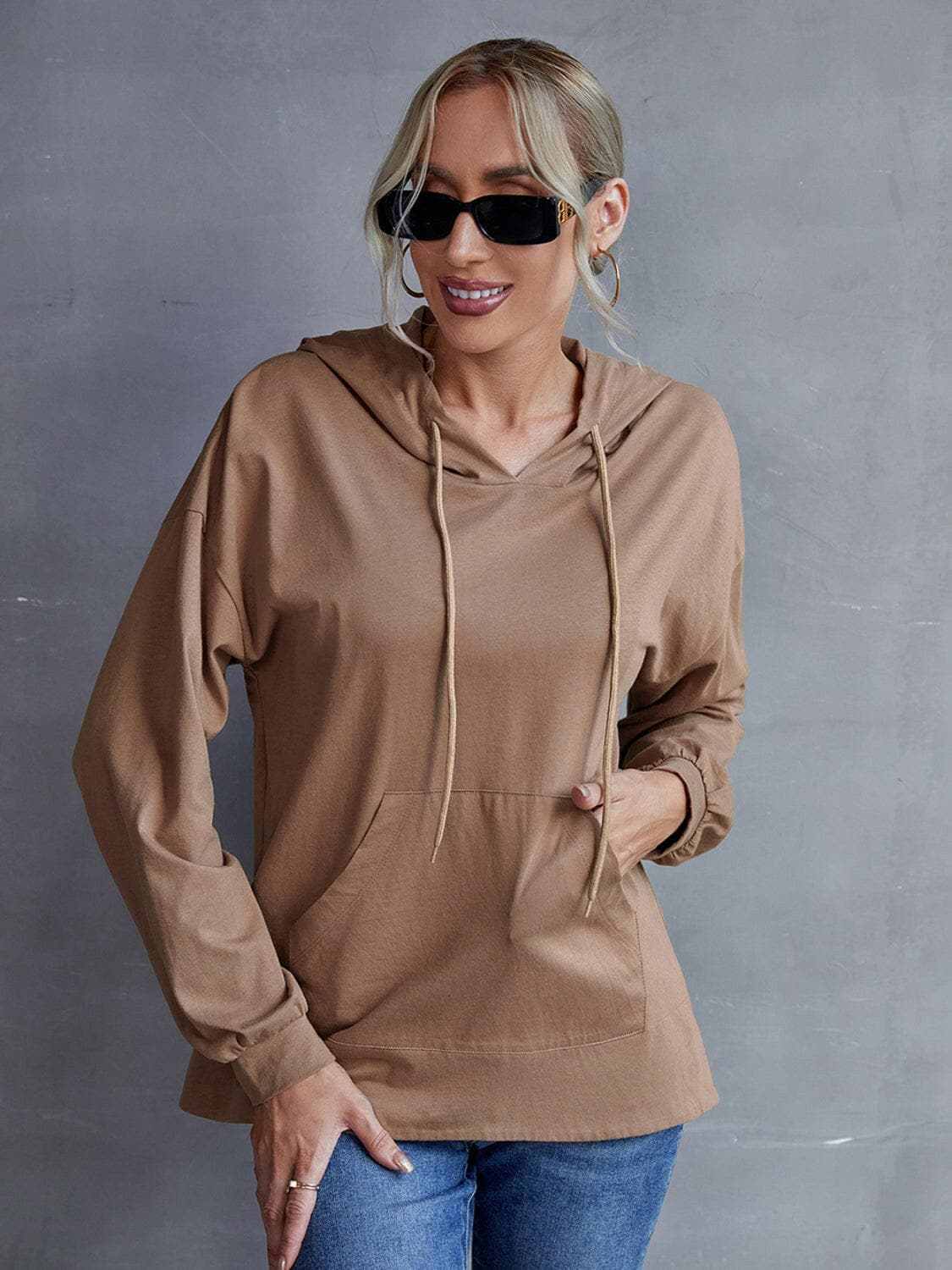 T-Shirts Trendsi Sweatshirts & Hoodies - Trendsi Dropped shoulder hoodie with p