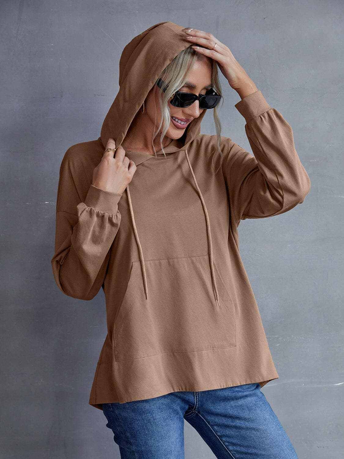 T-Shirts Trendsi Sweatshirts & Hoodies - Trendsi Dropped shoulder hoodie with p