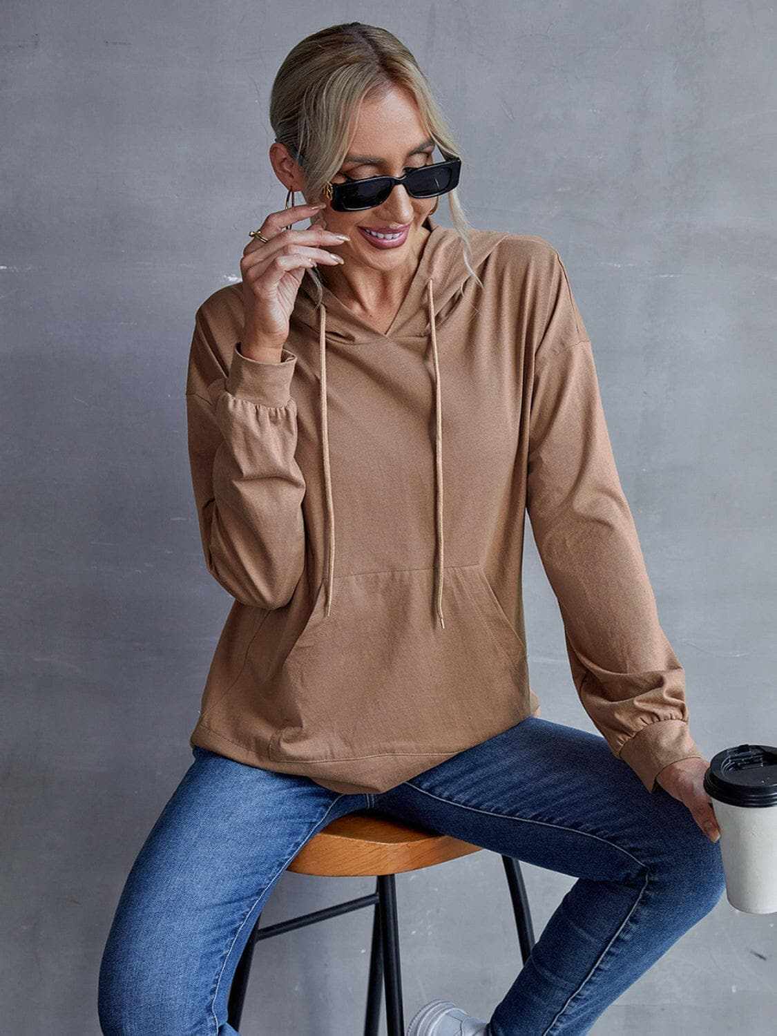 T-Shirts Trendsi Sweatshirts & Hoodies - Trendsi Dropped shoulder hoodie with p