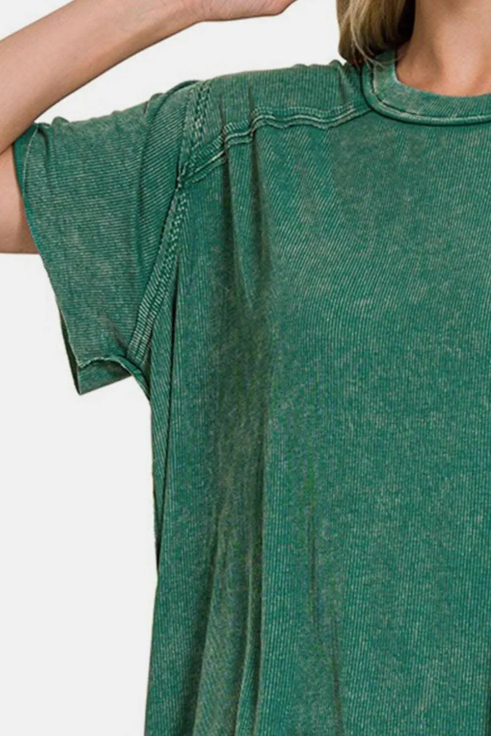 Ribbed Long Sleeve Top by Trendsi | Dark Green