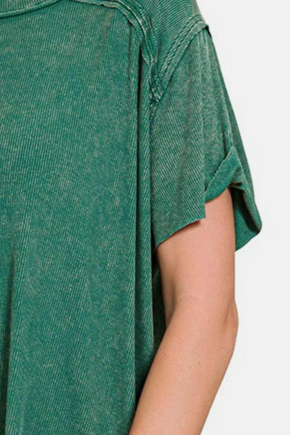 Ribbed Long Sleeve Top by Trendsi | Dark Green