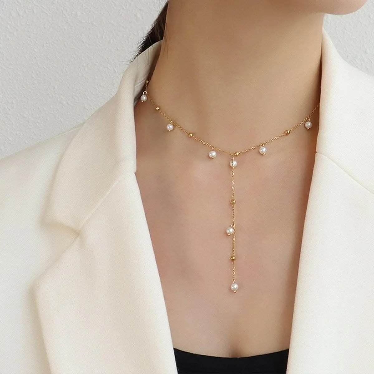 T-Shirts Trendsi Necklaces - Elegant 18K gold pearl necklace