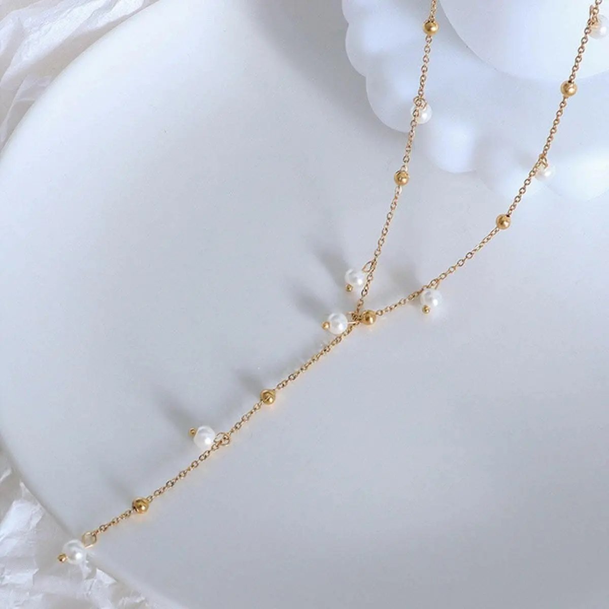 T-Shirts Trendsi Necklaces - Elegant 18K gold pearl necklace