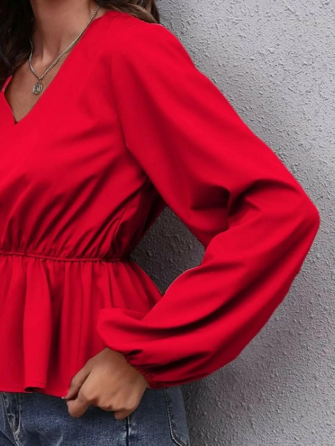 Women's Peplum Blouse V-neck Peplum Top - Elegant with Sleeves