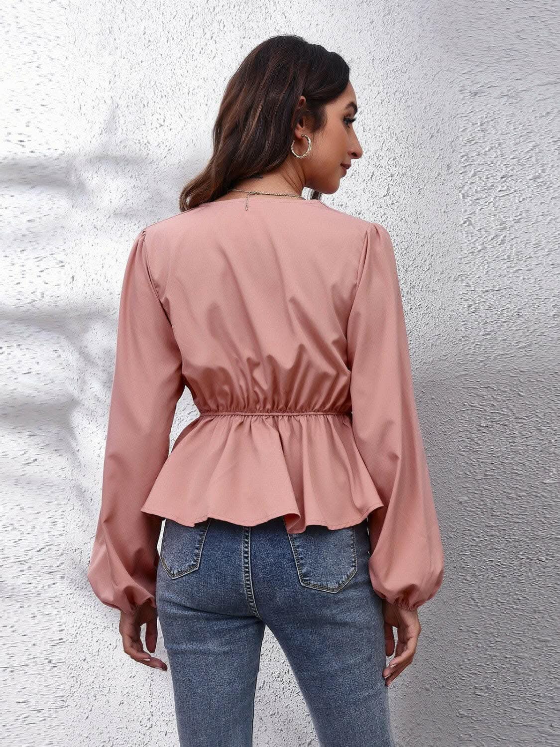 Women's Peplum Blouse V-neck Peplum Top - Elegant with Sleeves