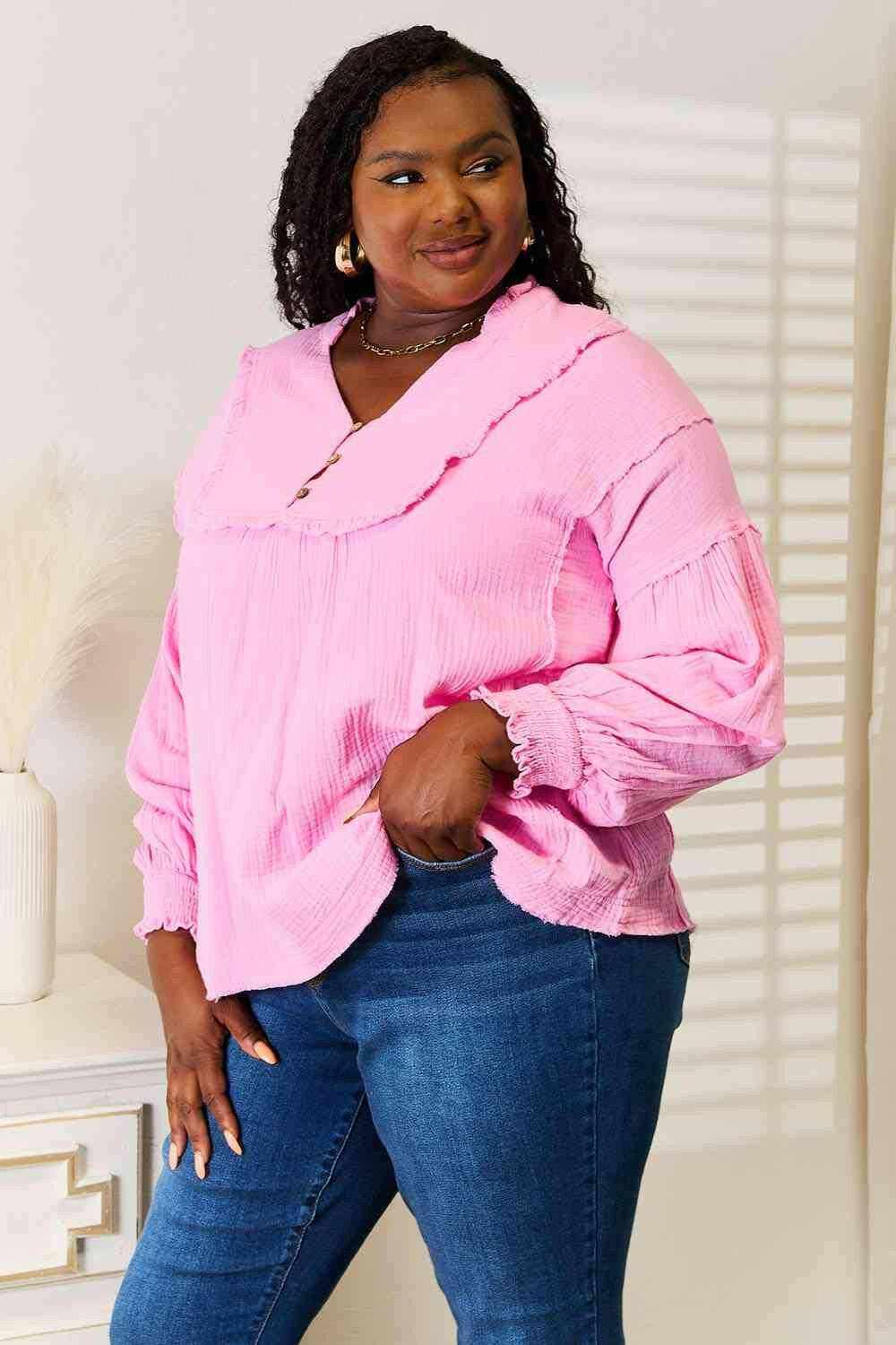 Trendsi Cotton Notched Neck Blouse - Elegant Women's Top