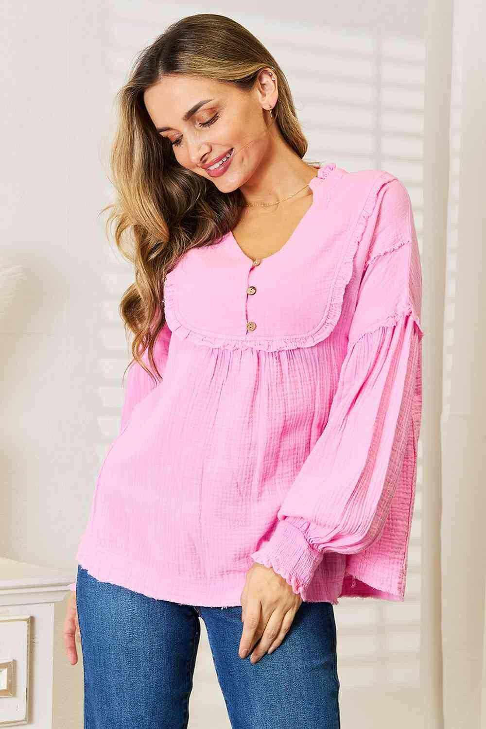 Trendsi Cotton Notched Neck Blouse - Elegant Women's Top