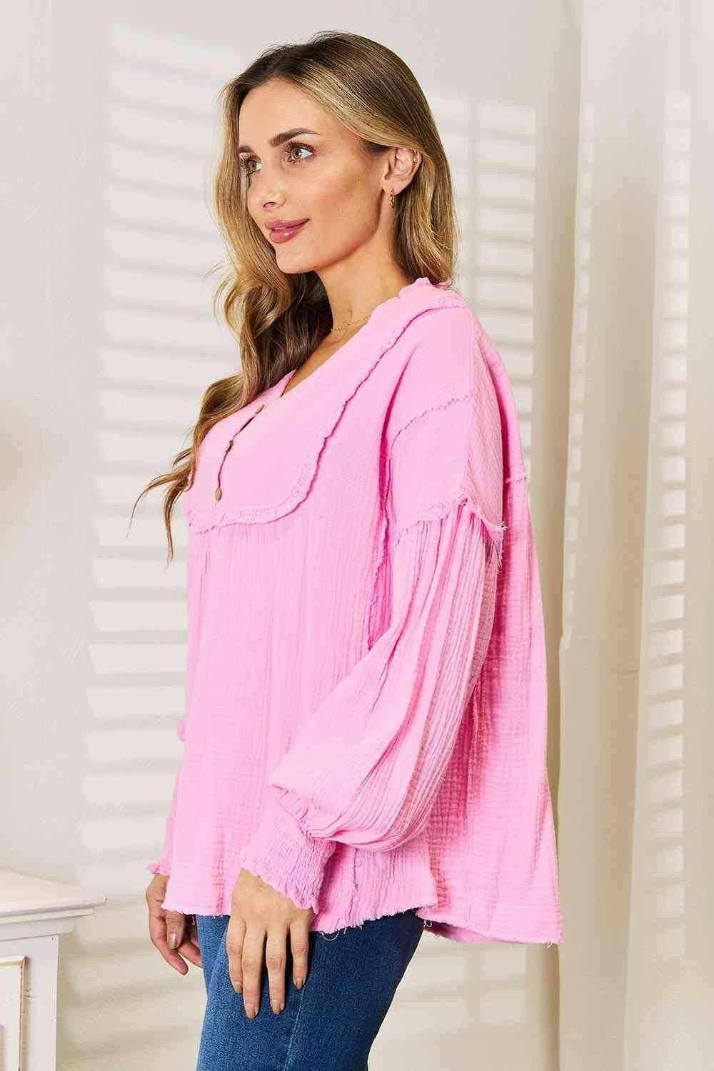 Trendsi Cotton Notched Neck Blouse - Elegant Women's Top