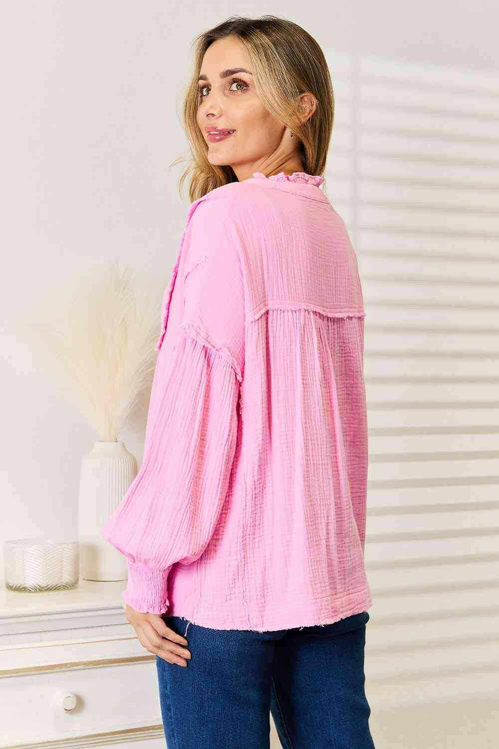Trendsi Cotton Notched Neck Blouse - Elegant Women's Top