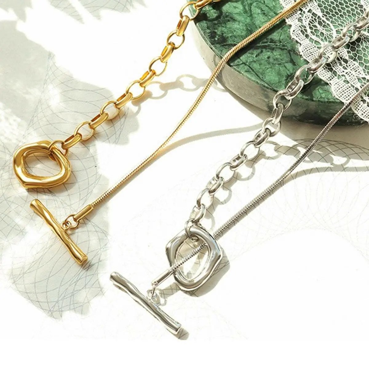 T-Shirts Trendsi Necklaces - Elegant dual-tone titanium necklace