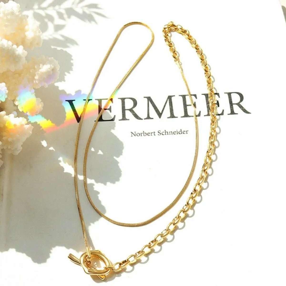 T-Shirts Trendsi Necklaces - Elegant dual-tone titanium necklace