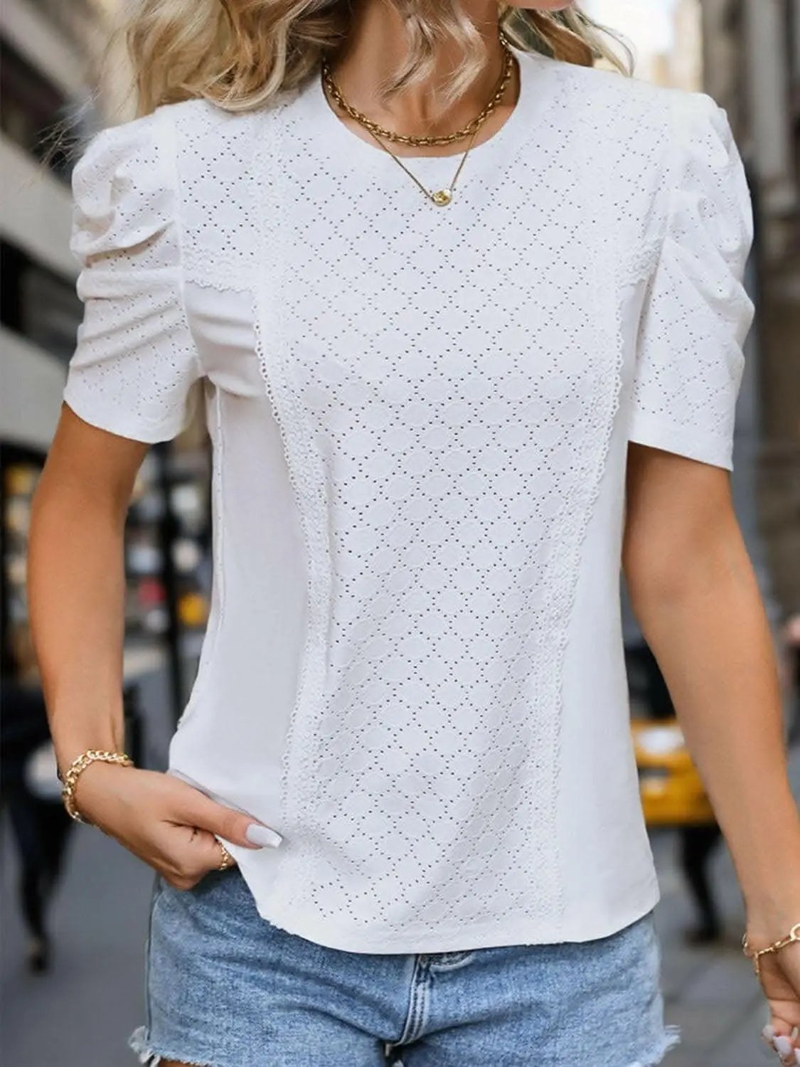 T-Shirts Trendsi just arrived - Elegant eyelet lace t-shirt