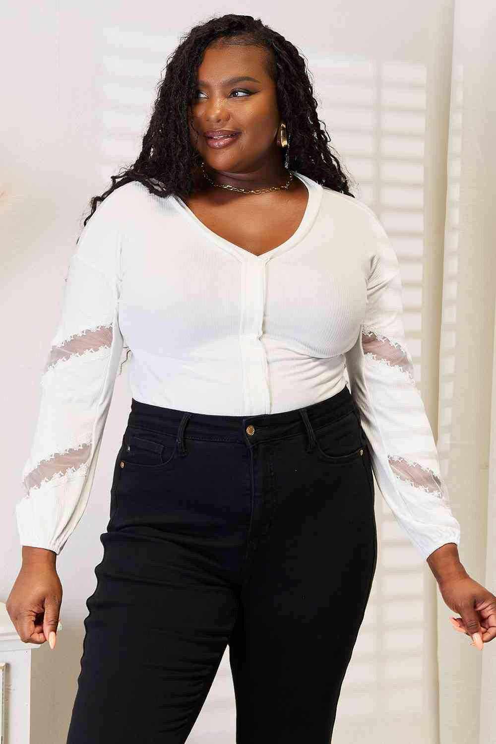 Trendsi Lace V-Neck Blouse - Elegant Women's Top