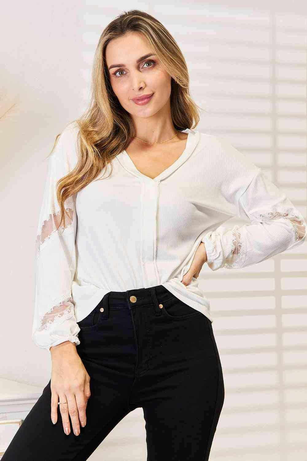 Trendsi Lace V-Neck Blouse - Elegant Women's Top