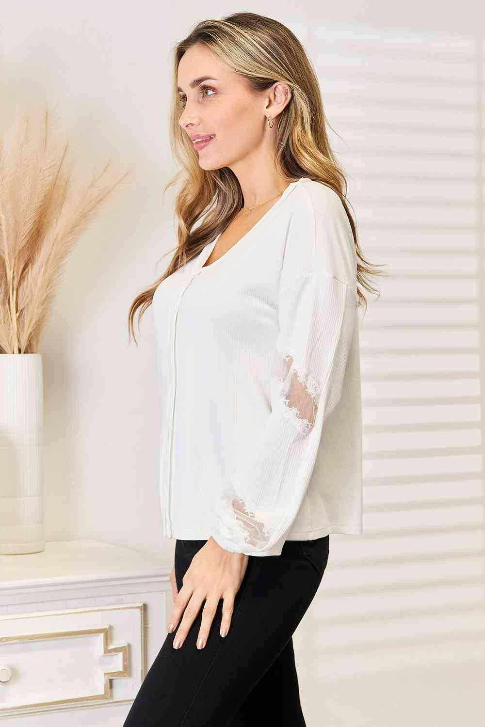 Trendsi Lace V-Neck Blouse - Elegant Women's Top
