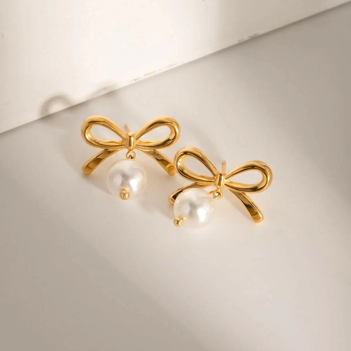 Trendsi Pearl Bow Earrings - Elegant Dainty Women's Style