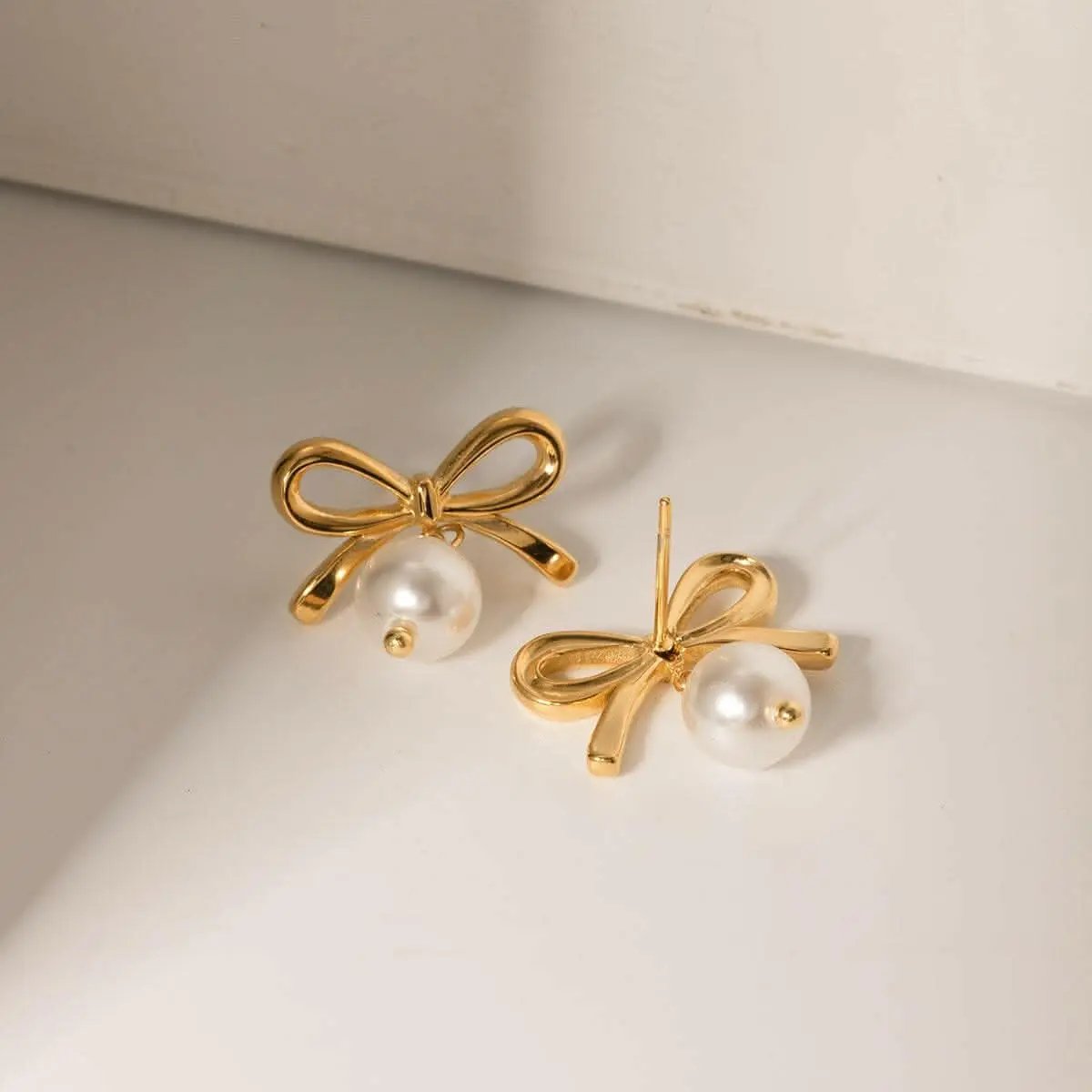 Trendsi Pearl Bow Earrings - Elegant Dainty Women's Style