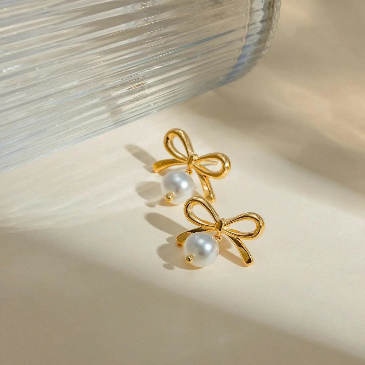 Trendsi Pearl Bow Earrings - Elegant Dainty Women's Style