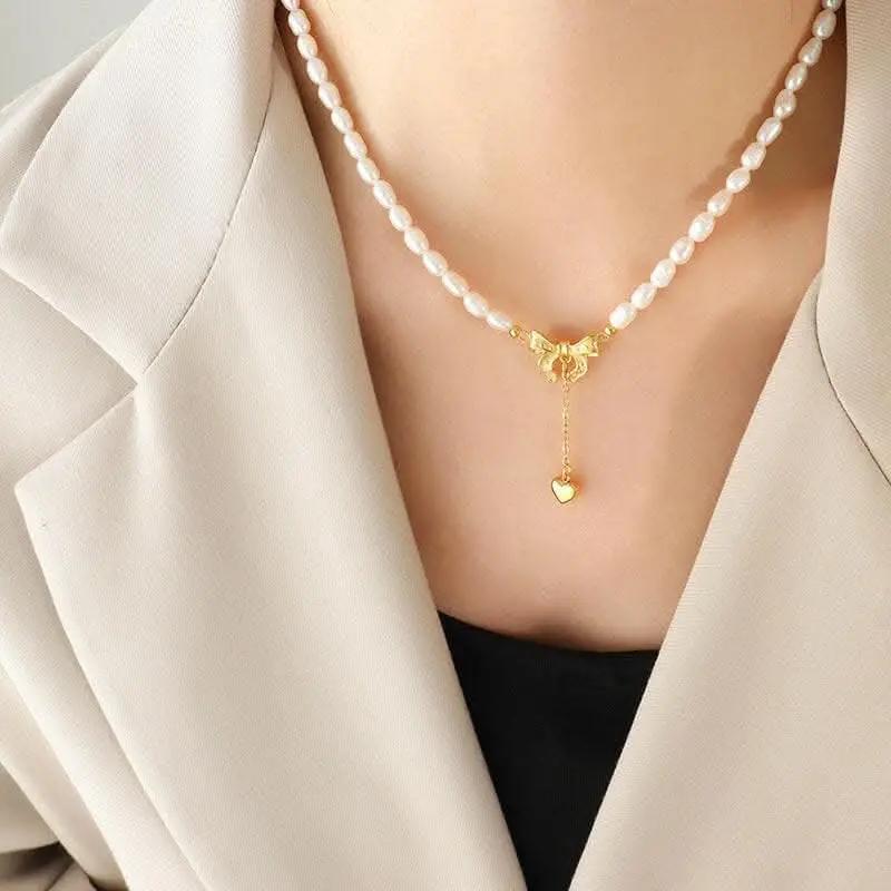 T-Shirts Trendsi Necklaces - Elegant pearl heart necklace