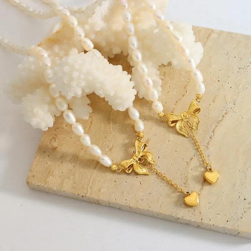 T-Shirts Trendsi Necklaces - Elegant pearl heart necklace