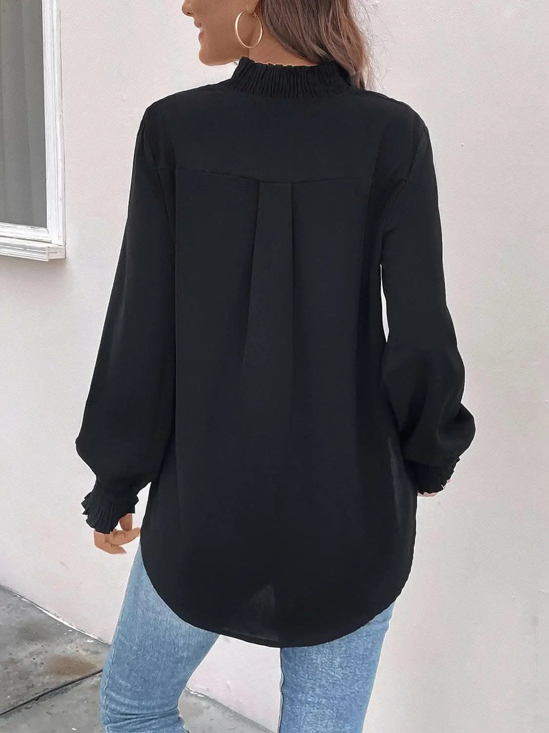 Trendsi Smocked Long Sleeve Blouse - Black