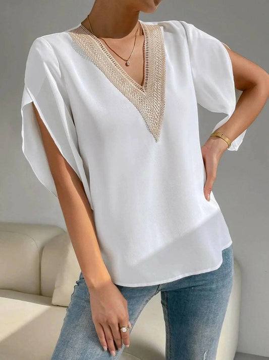 Trendsi V-Neck Blouse Short Sleeve Versatile Top