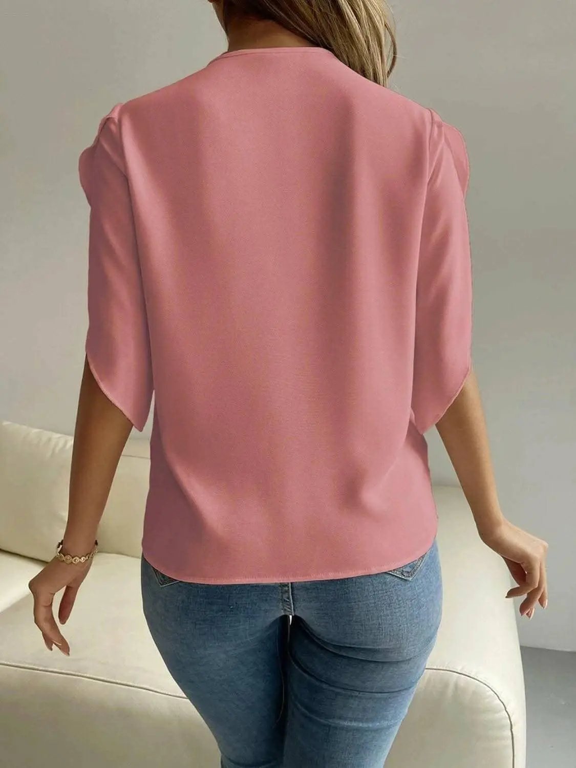 Trendsi V-Neck Blouse Short Sleeve Versatile Top