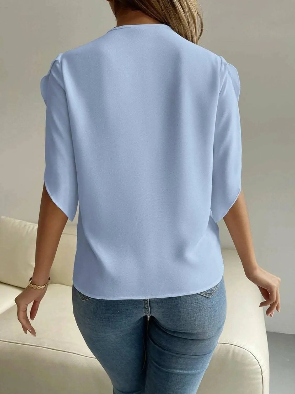 Trendsi V-Neck Blouse Short Sleeve Versatile Top