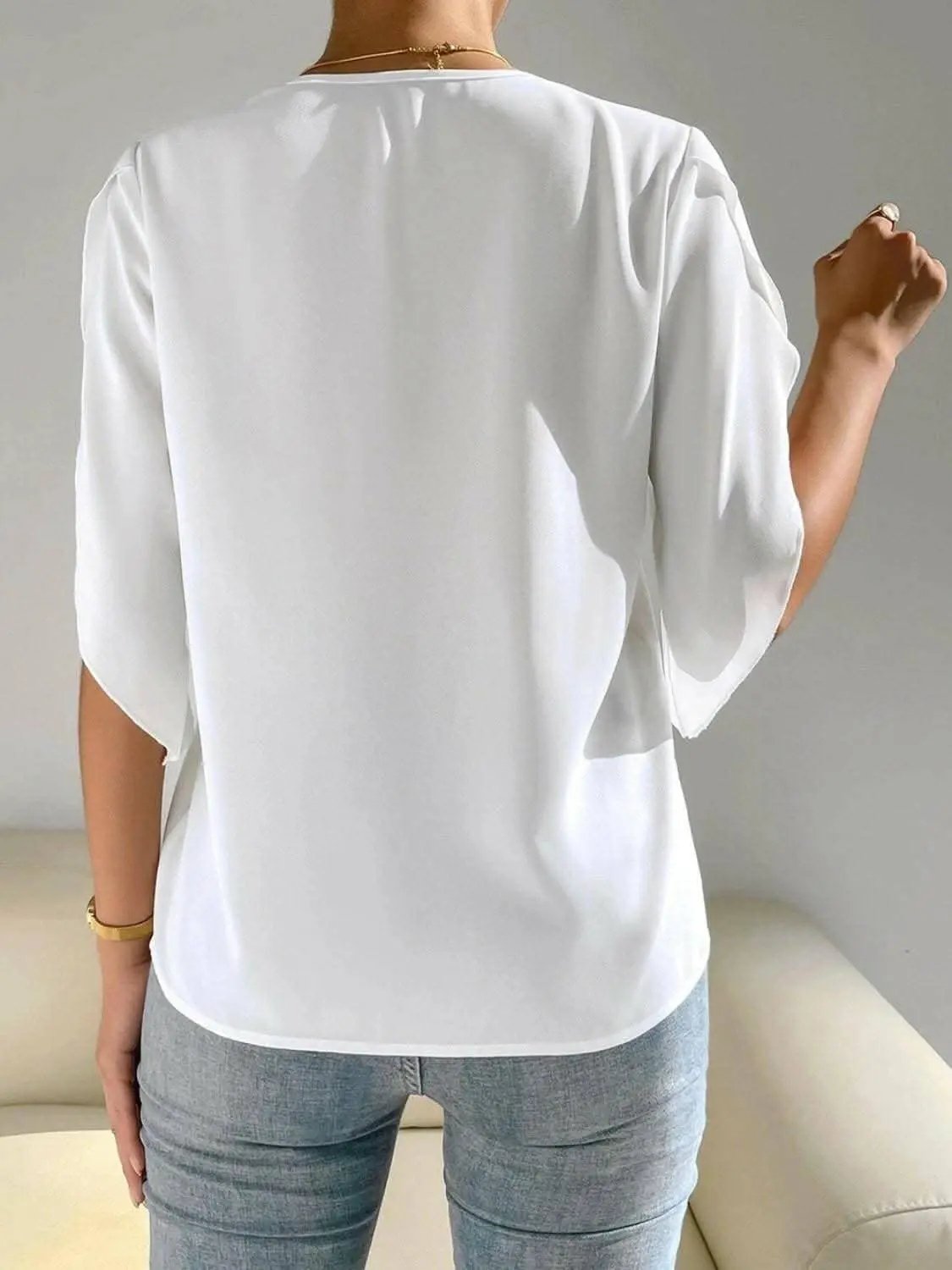 Trendsi V-Neck Blouse Short Sleeve Versatile Top