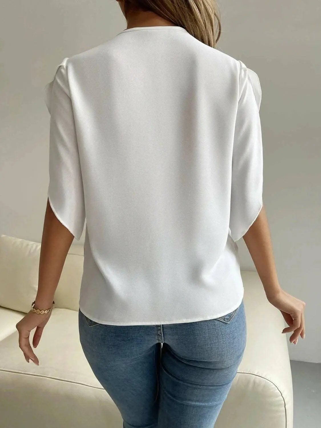 Trendsi V-Neck Blouse Short Sleeve Versatile Top