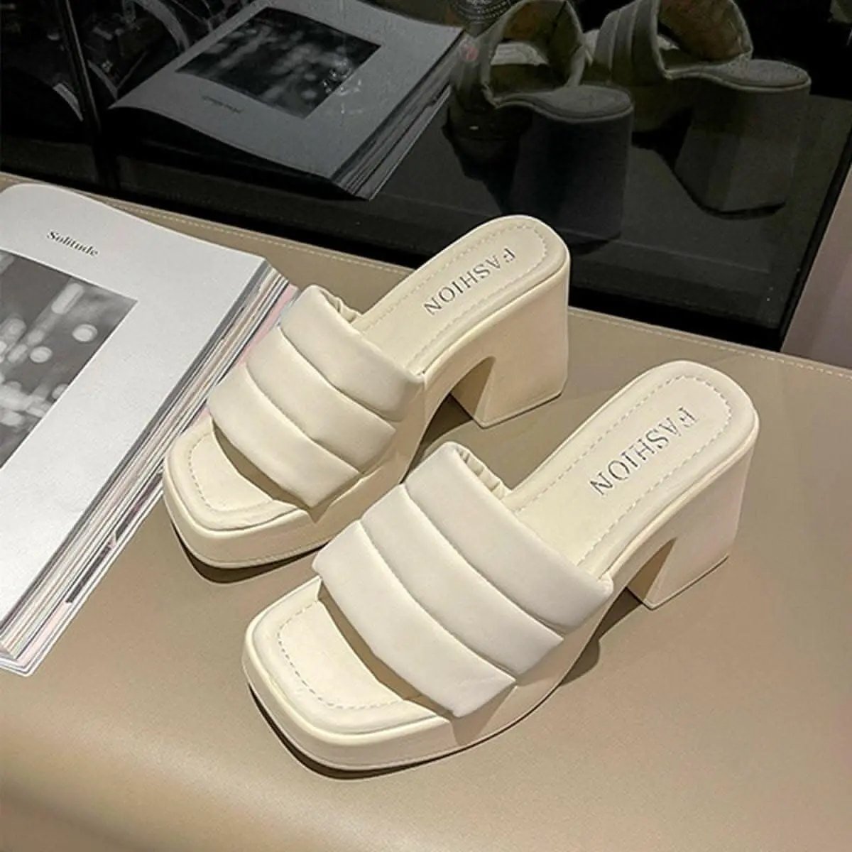 Women's Block Heel Sandals Ivory Trendsi