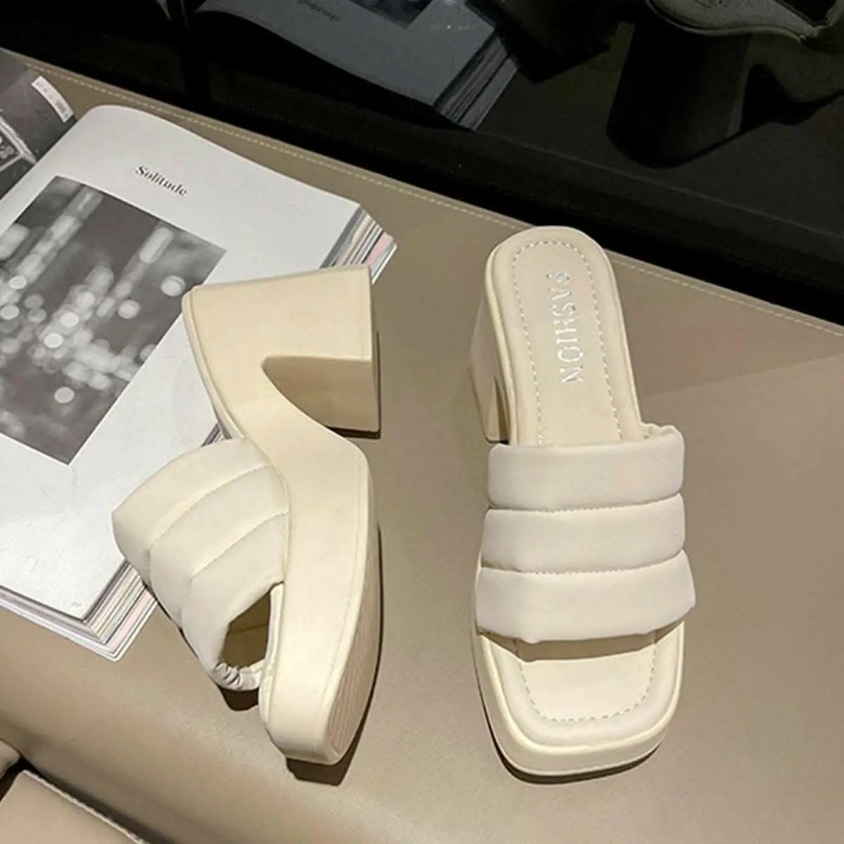 Women's Block Heel Sandals Ivory Trendsi
