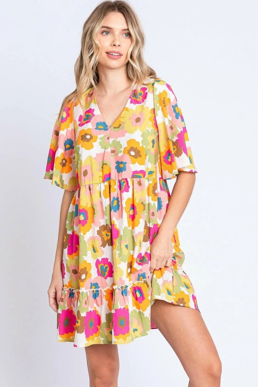 Dresses Trendsi Floral V-Neck Dress Women's Party Dress Ruffle Hem, Enchanting Color