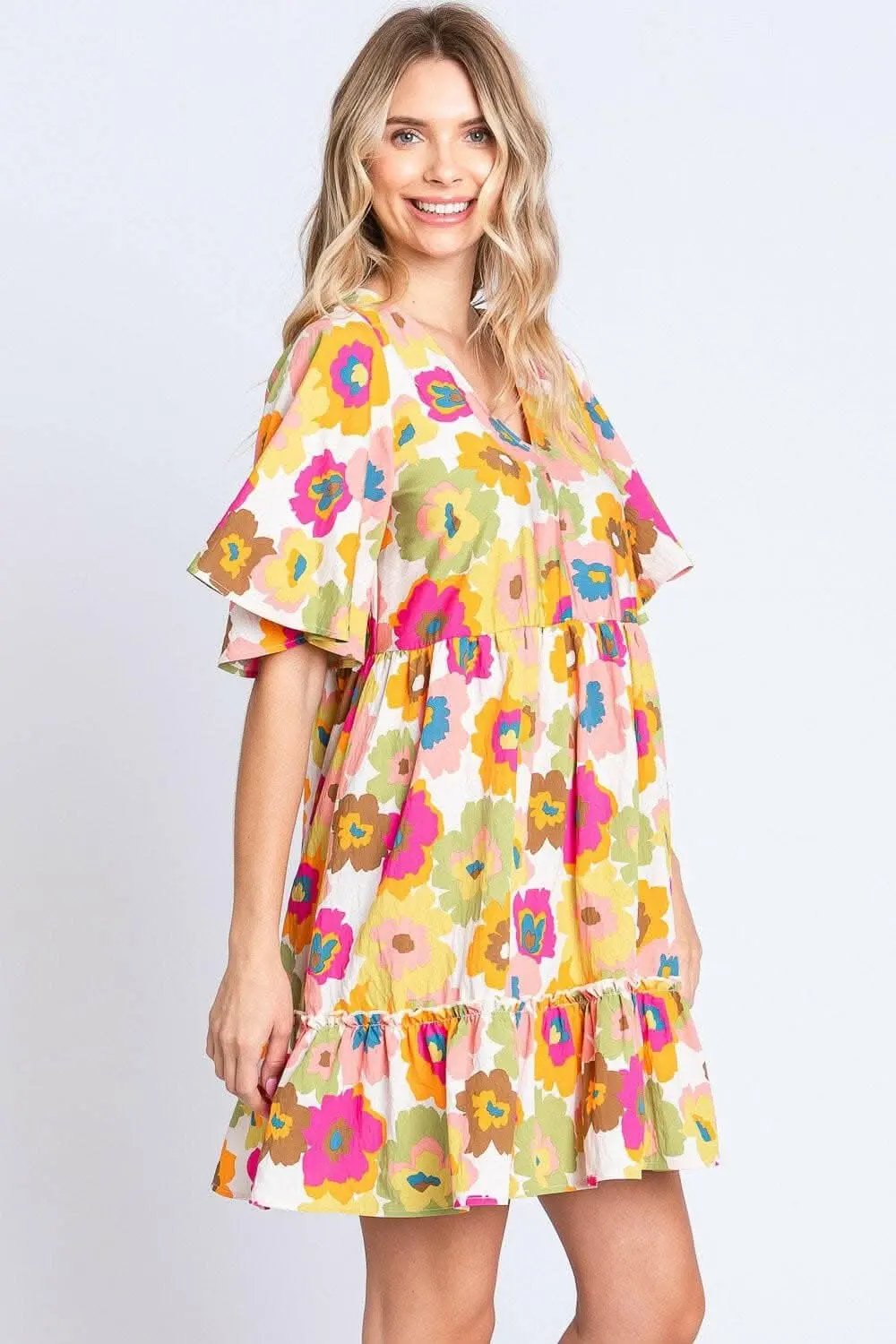 Dresses Trendsi Floral V-Neck Dress Women's Party Dress Ruffle Hem, Enchanting Color