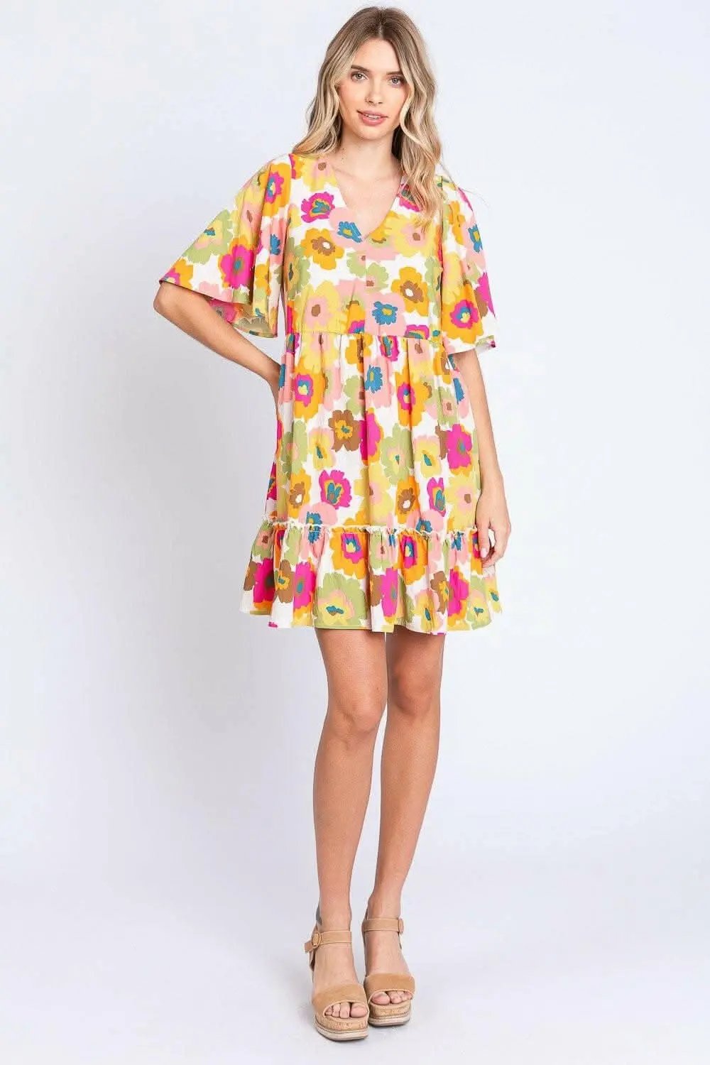 Dresses Trendsi Floral V-Neck Dress Women's Party Dress Ruffle Hem, Enchanting Color