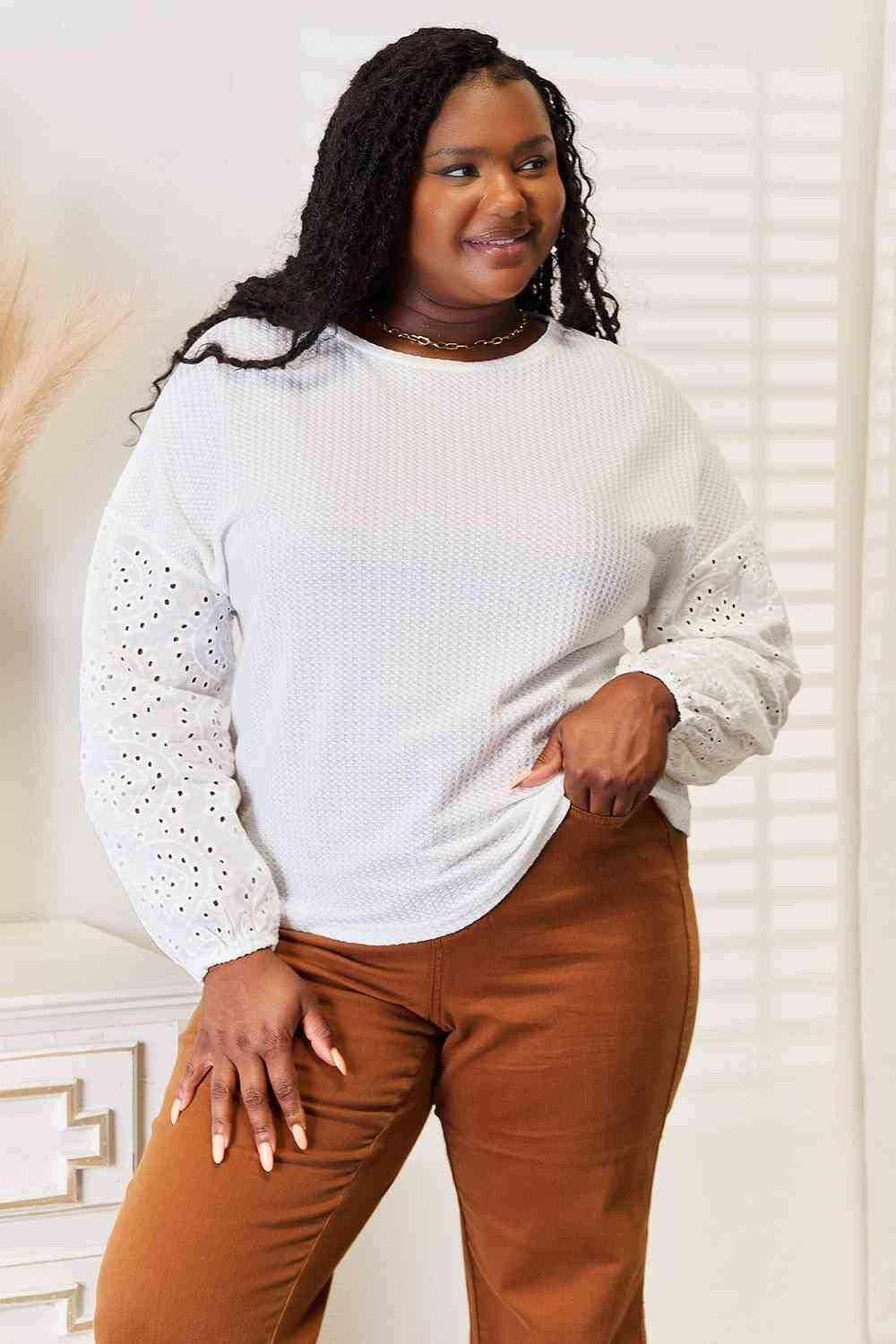 Trendsi Eyelet Drop Shoulder Blouse Relaxed Fit Women's