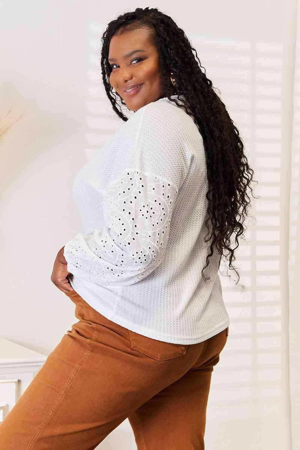 Trendsi Eyelet Drop Shoulder Blouse Relaxed Fit Women's