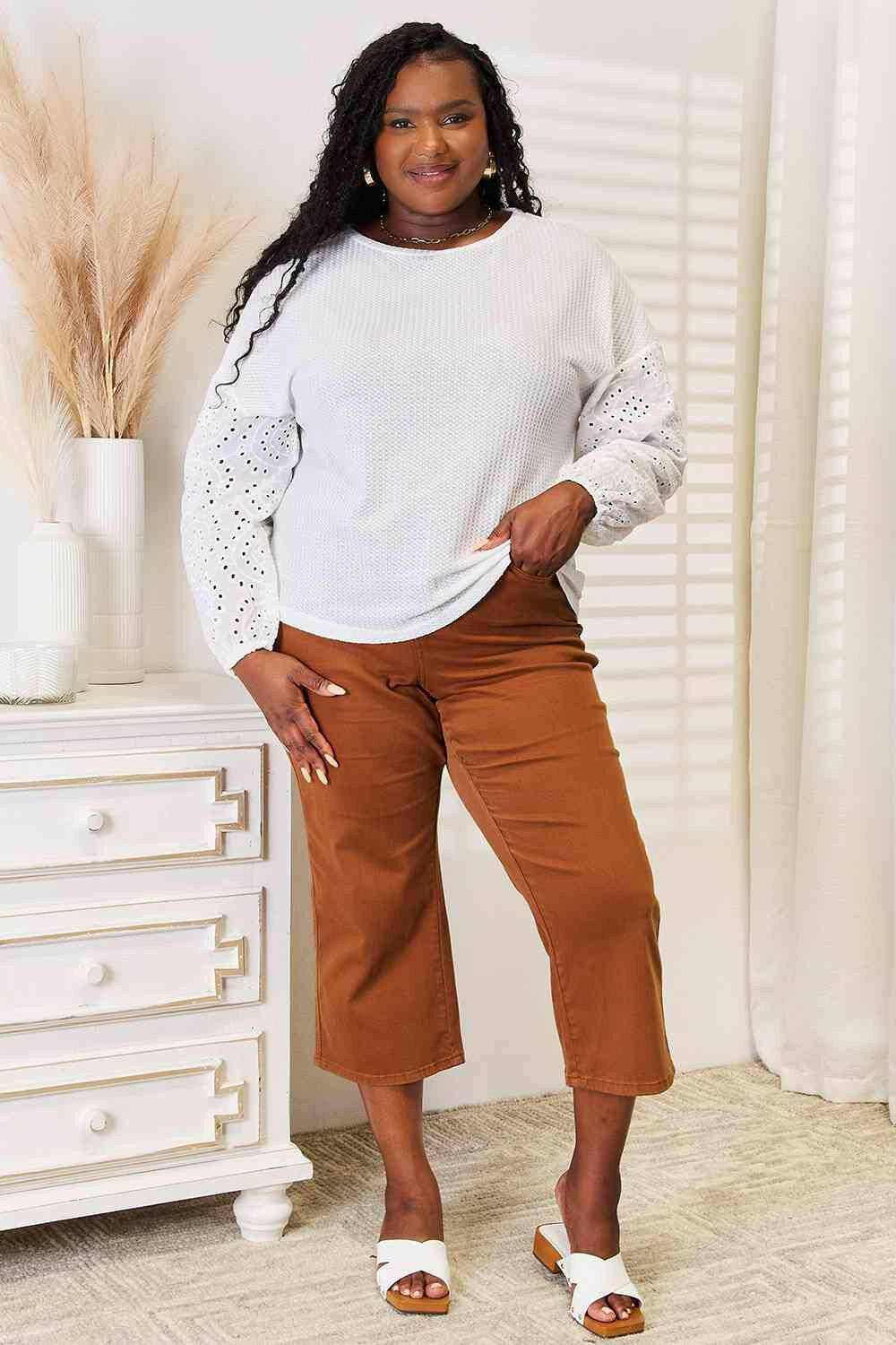 Trendsi Eyelet Drop Shoulder Blouse Relaxed Fit Women's