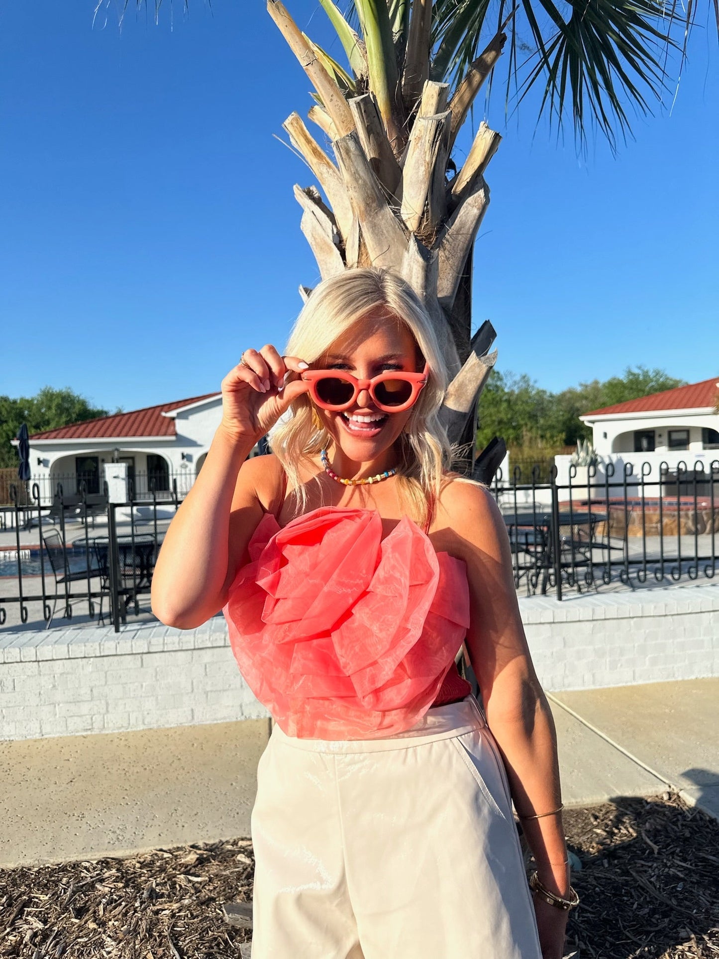 Petal Flower Applique Tank Top - Tangerine