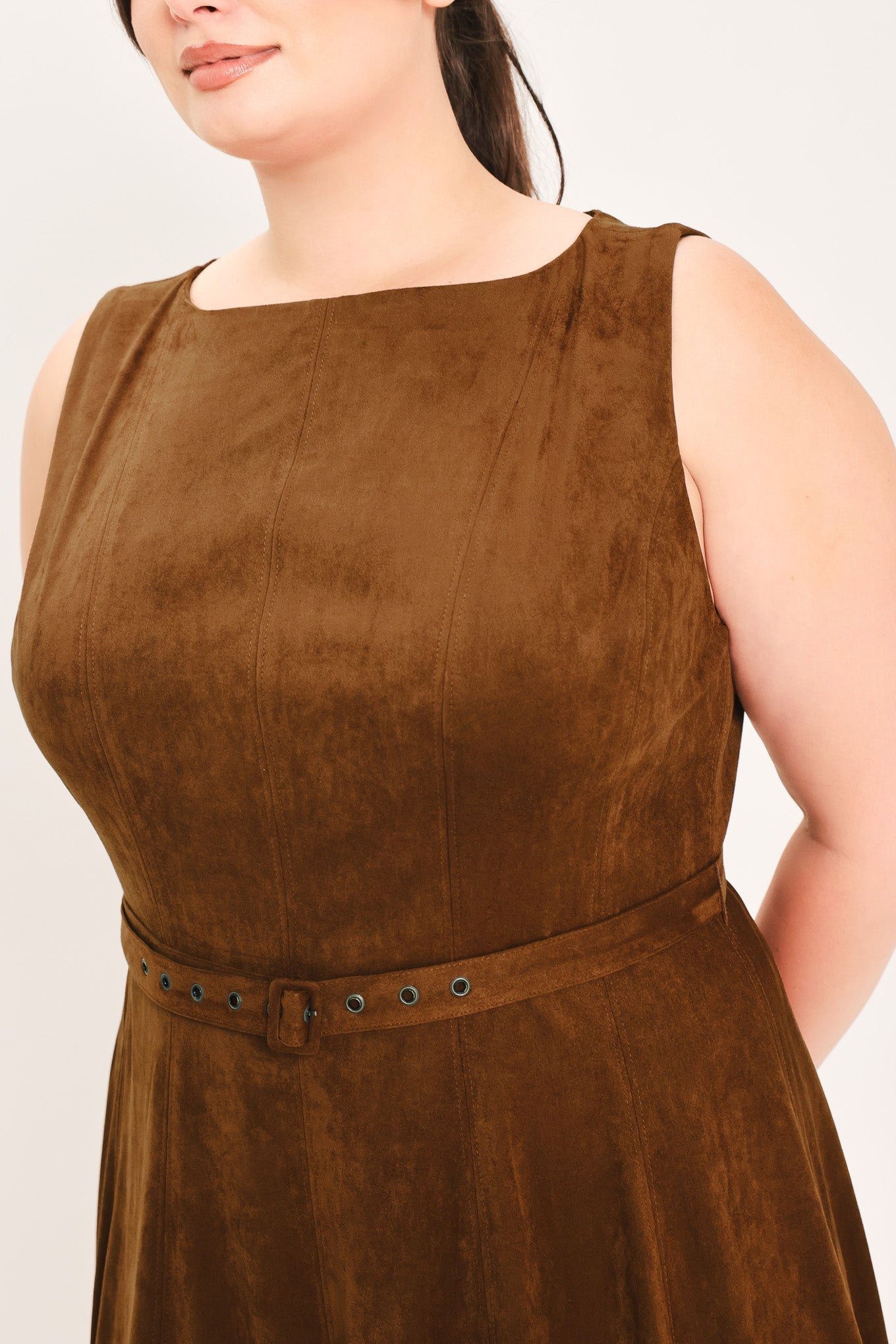 AMBER TOBACCO FAUX SUEDE MIDI DRESS