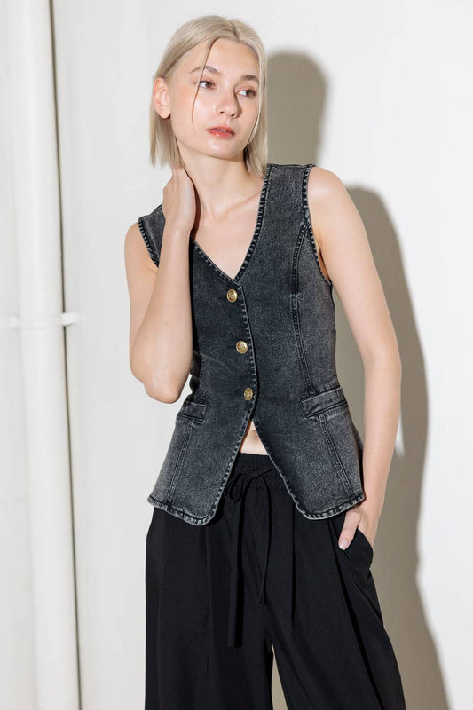 HEAVENLY BLISS BLACK DENIM VEST