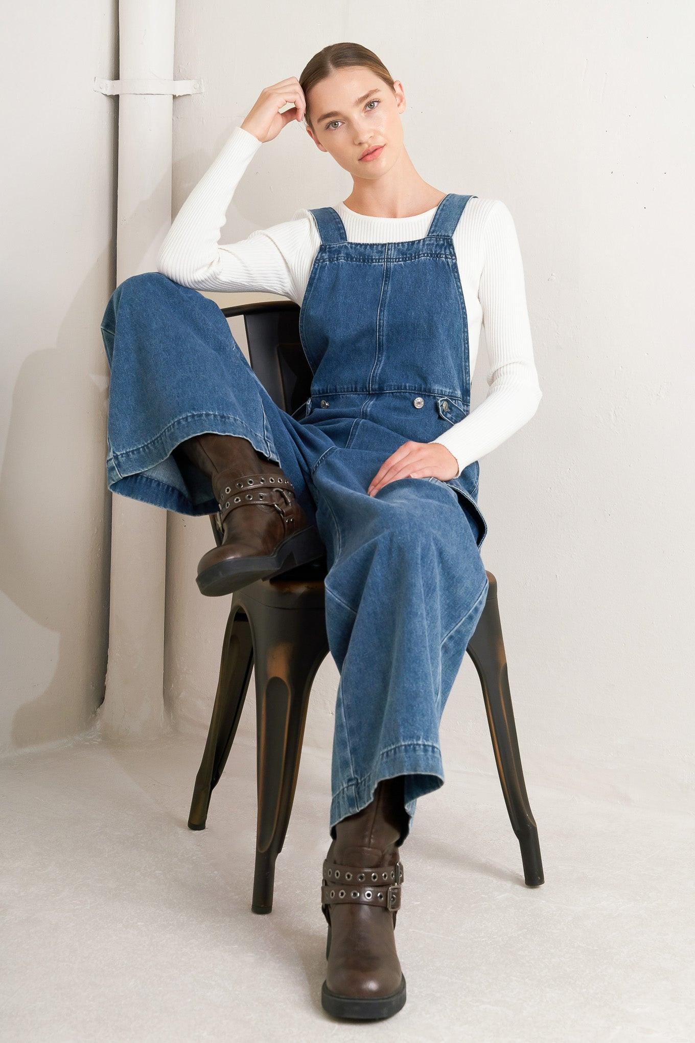 LET ME TALK DENIM CARGO JUMPSUIT