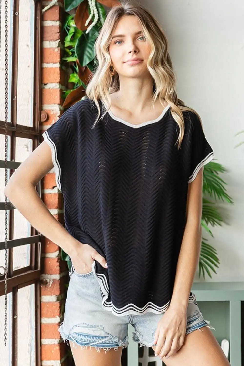 Shorts Trendsi Crochet Knit Top Women's Casual Wavy Drop Shoulder USA Shipped