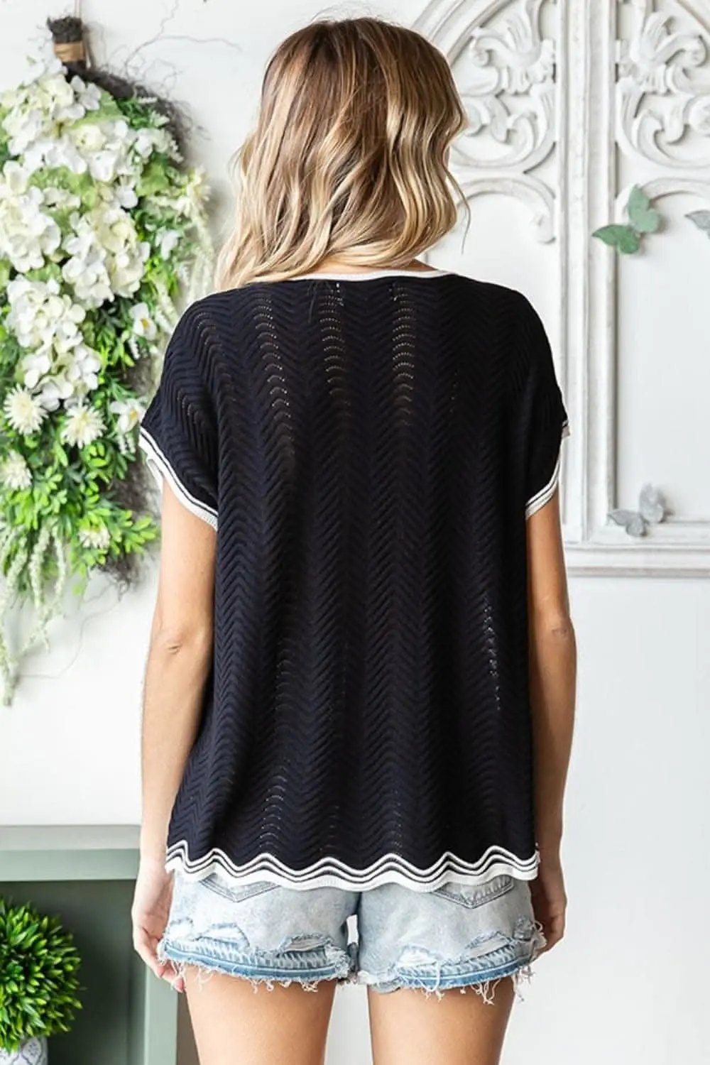 Shorts Trendsi Crochet Knit Top Women's Casual Wavy Drop Shoulder USA Shipped