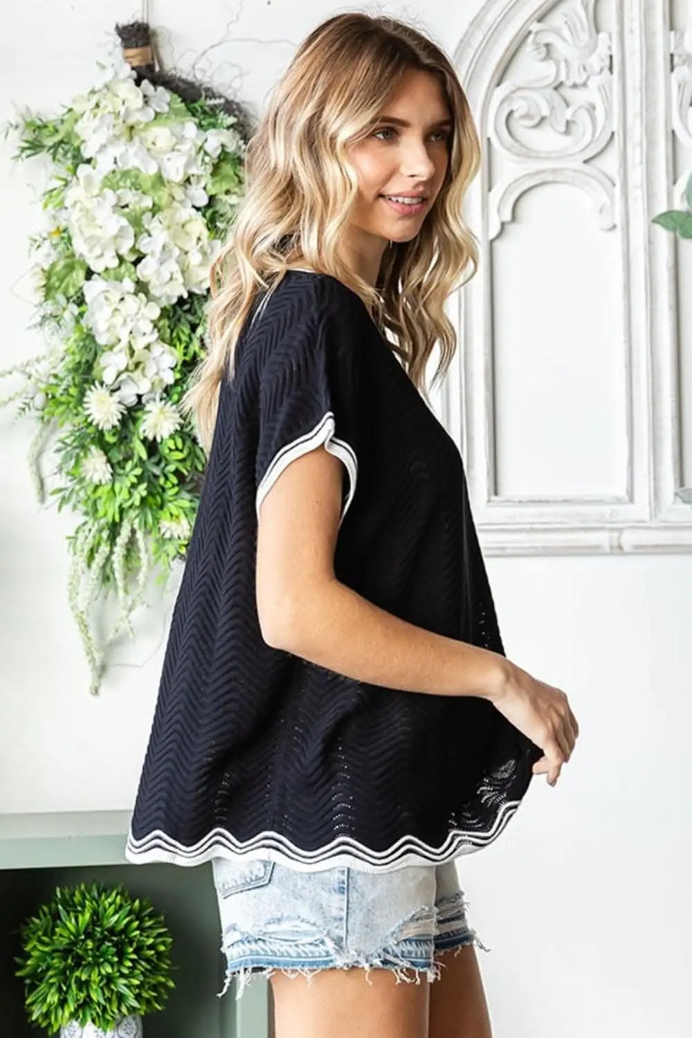 Shorts Trendsi Crochet Knit Top Women's Casual Wavy Drop Shoulder USA Shipped