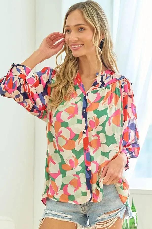 Pants Trendsi Floral Satin Shirt Women's Button Down Top - Soft & Stylish