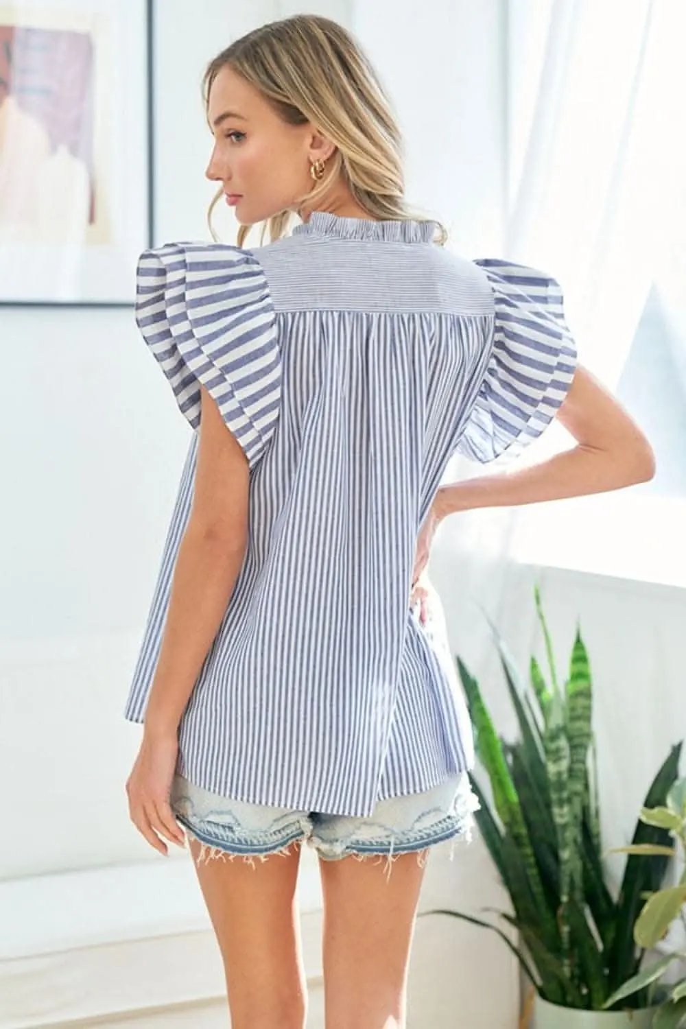 Women's Blouse Blouse - Striped Flutter Sleeve - Casual Lightweight Top