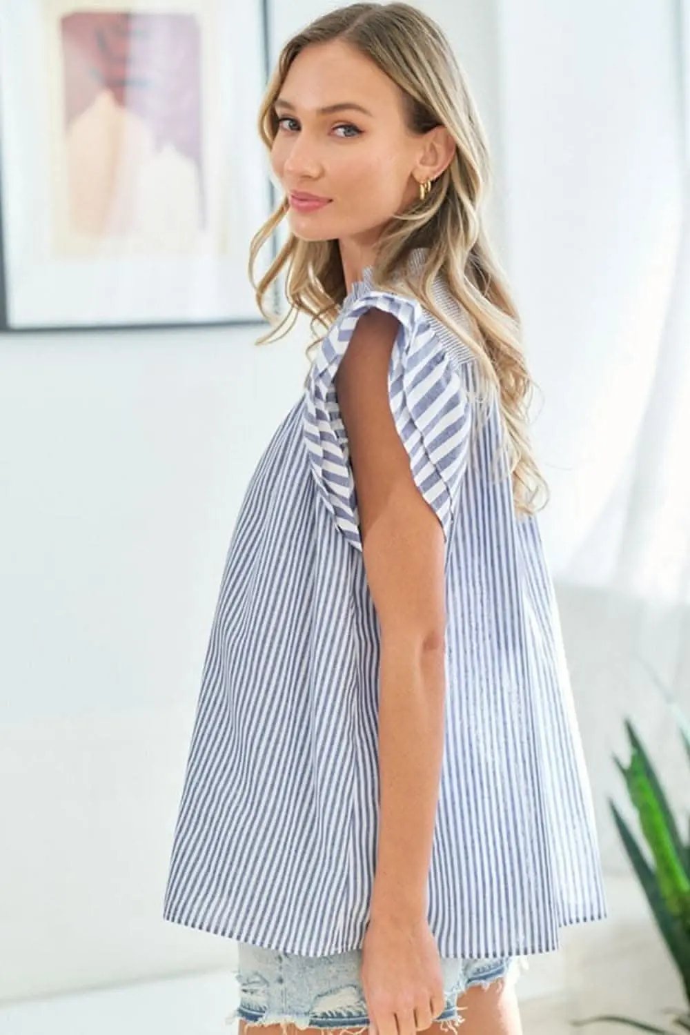 Women's Blouse Blouse - Striped Flutter Sleeve - Casual Lightweight Top