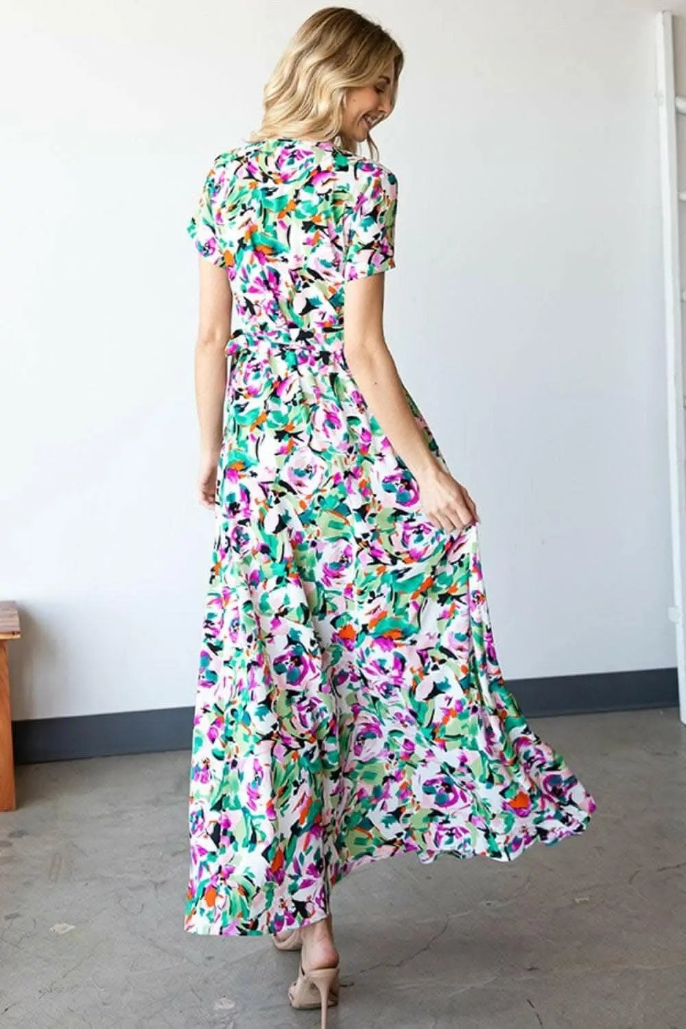T-Shirts Trendsi First Love Slit Printed Surplice Tie Waist Short S